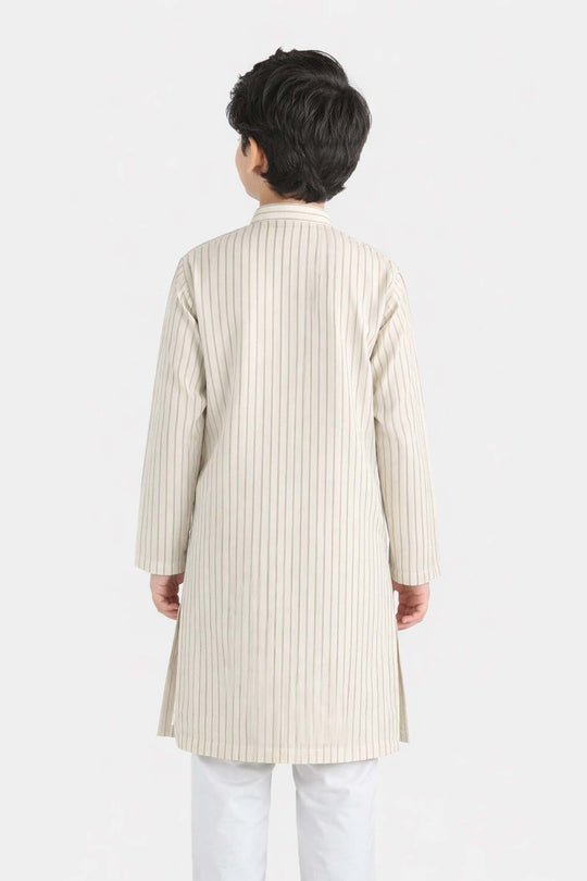 Boys Yarn Dyed Basic Kurta - White Stripe