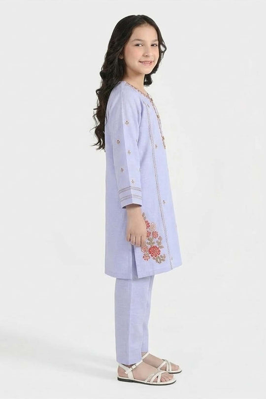 Girls Cotton Slub Embroidered Suit (Nagma) - Lilac