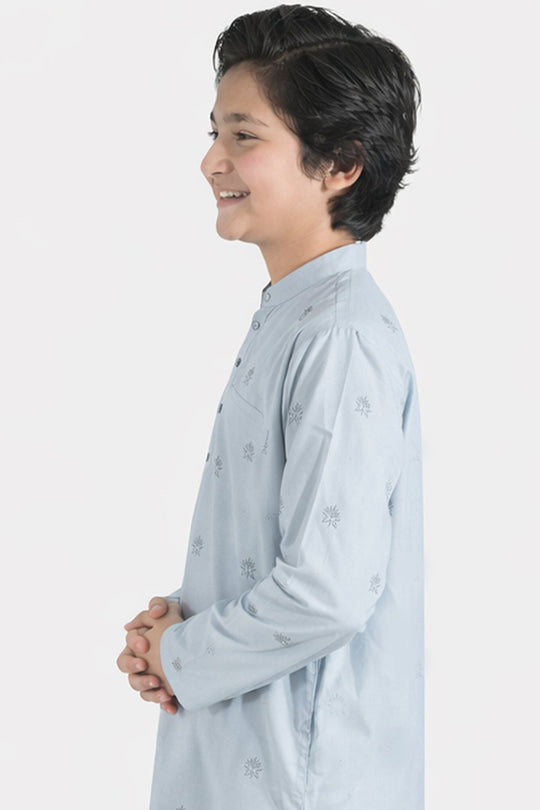 Boys Poly Viscose Embroidered Kurta (Chamak) – Sky Blue