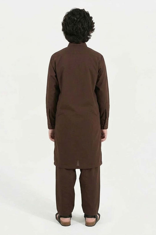 Boys Poly Viscose Kurta Pajama (Blended) - Brown
