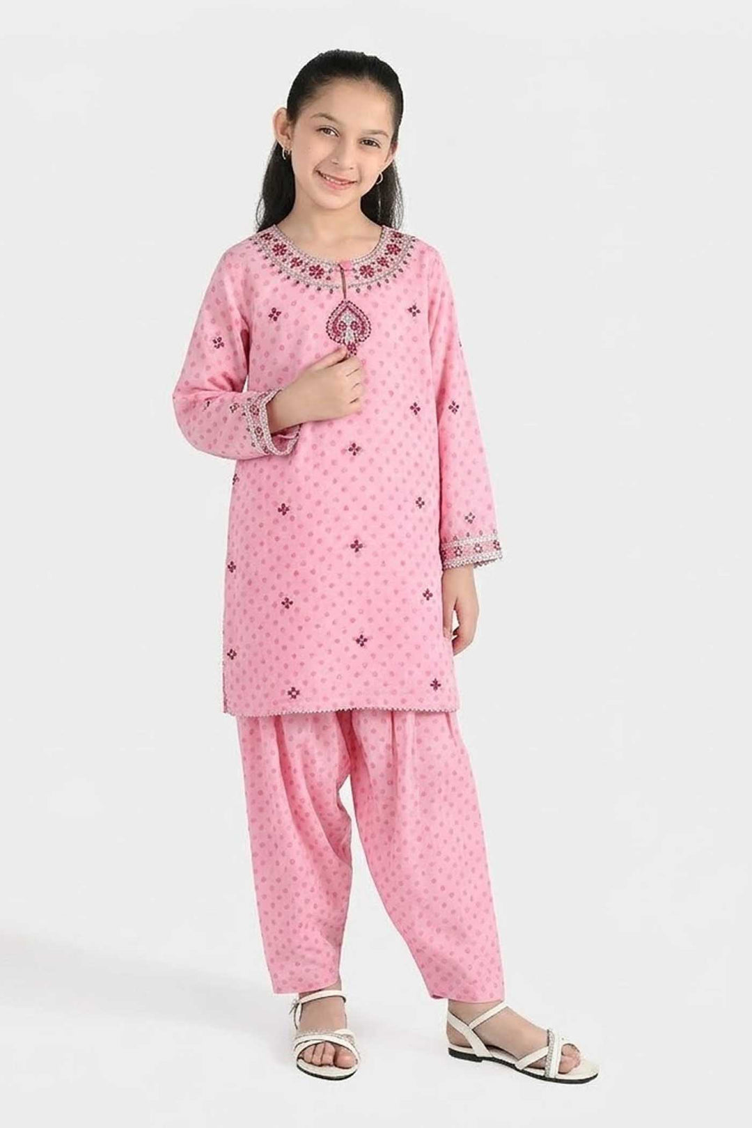 Girls Poly Lawn 2-Piece Set (Dil) - Light Pink