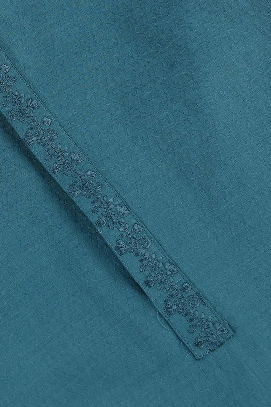 Boys Cotton Jacquard Kurta Pajama (Flora) - Teal