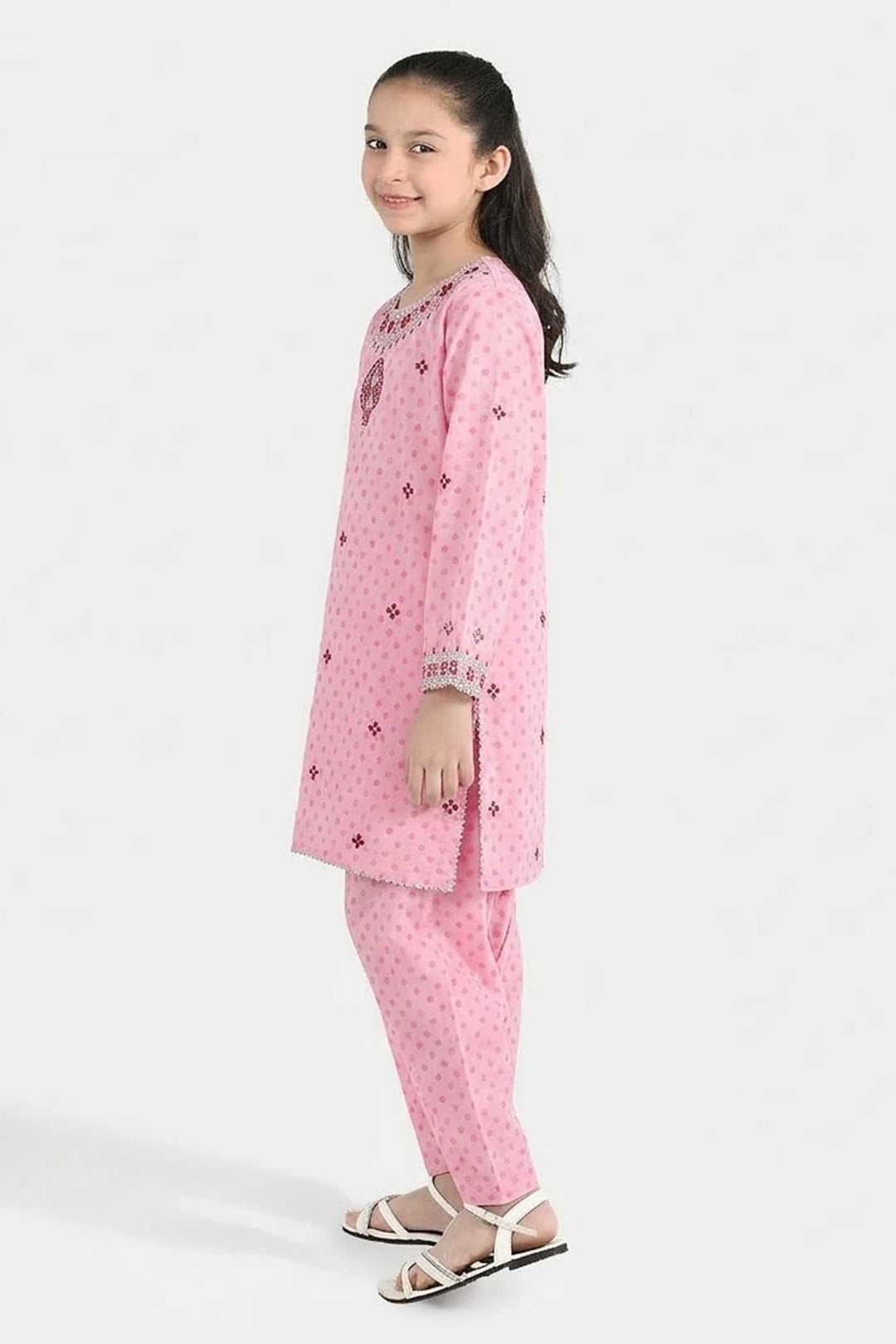 Girls Poly Lawn 2-Piece Set (Dil) - Light Pink