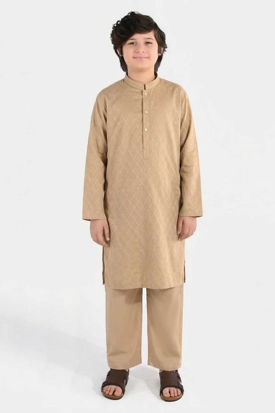 Boys Jacquard Kurta Pajama (Khas) - Beige