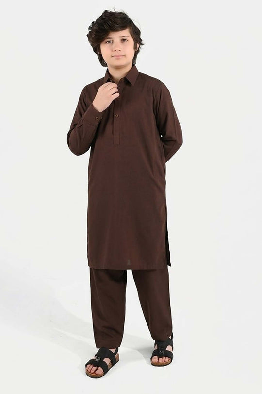 Boys Poly Viscose Kurta Pajama (Blended) - Brown