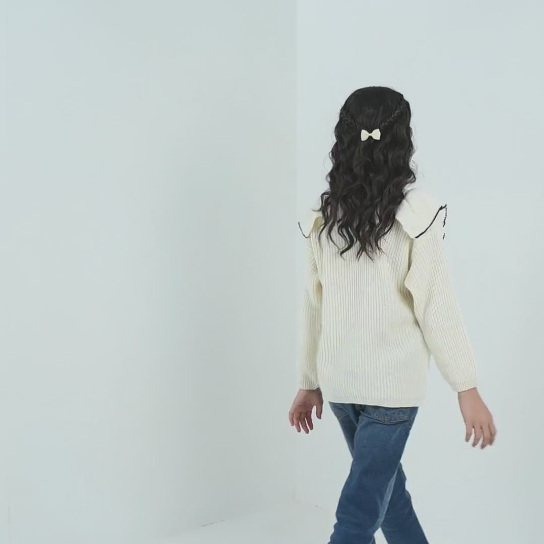 Girls Acrylic Sweater-Twirl-OFF-White