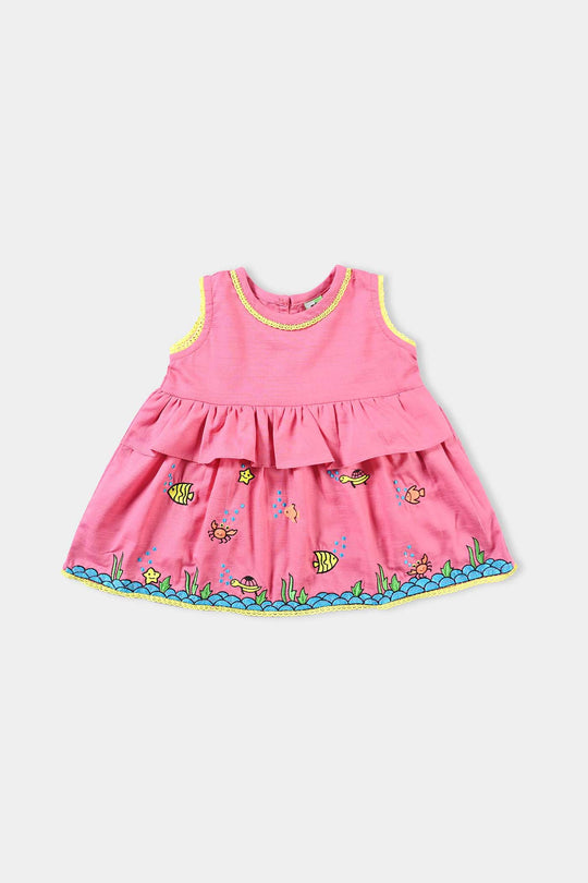 Infant Girls Cotton Slub 2PC Suit Little Fishes-Pink