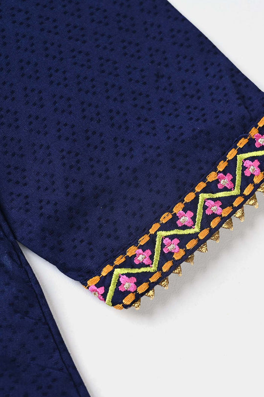 Girls Jacquard EMB 2PC Suit Sakoon-Navy Blue