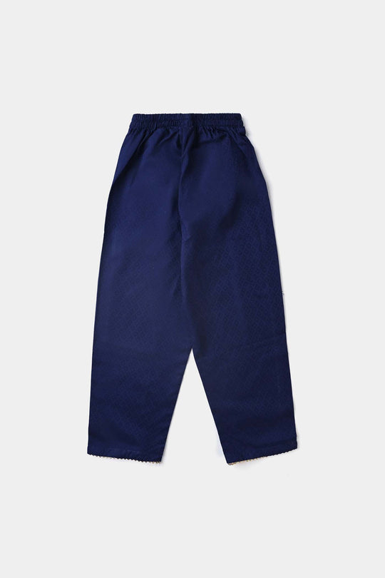 Girls Jacquard EMB 2PC Suit Sakoon-Navy Blue