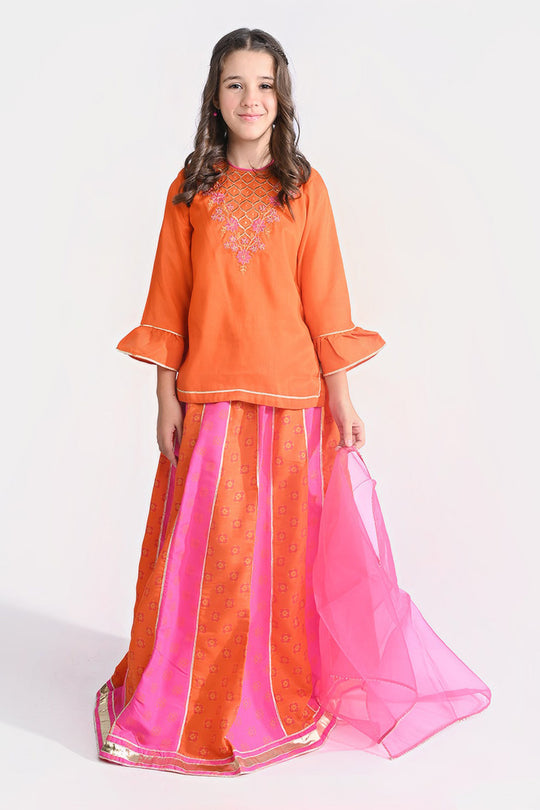 Girls Raw Silk 3PC Suit Gul-e-Bahar-ORANGE