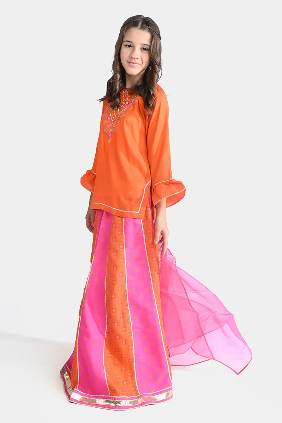 Girls Raw Silk 3PC Suit Gul-e-Bahar-ORANGE