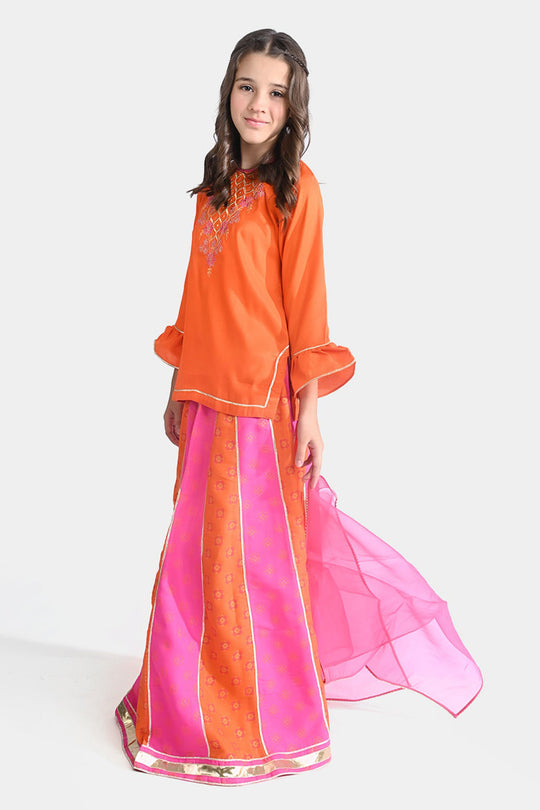 Girls Raw Silk 3PC Suit Gul-e-Bahar-ORANGE