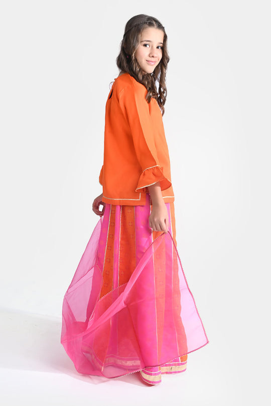 Girls Raw Silk 3PC Suit Gul-e-Bahar-ORANGE