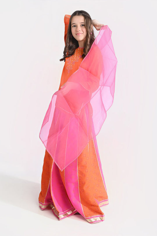 Girls Raw Silk 3PC Suit Gul-e-Bahar-ORANGE
