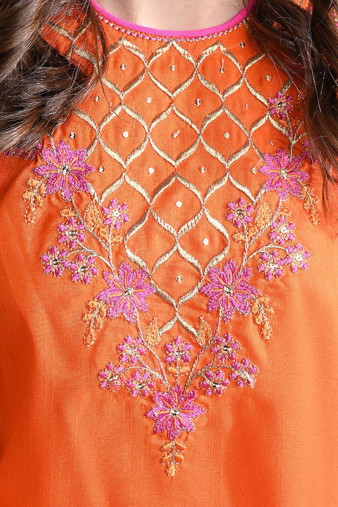 Girls Raw Silk 3PC Suit Gul-e-Bahar-ORANGE