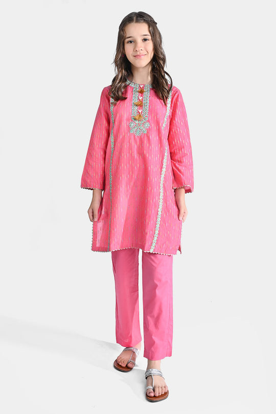 Girls Jacquard 2PC Suit Ronak-Paradise Pink