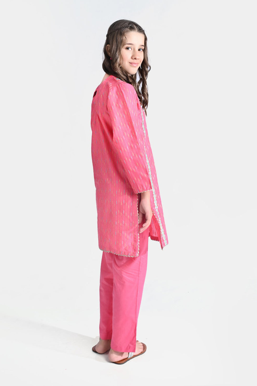 Girls Jacquard 2PC Suit Ronak-Paradise Pink