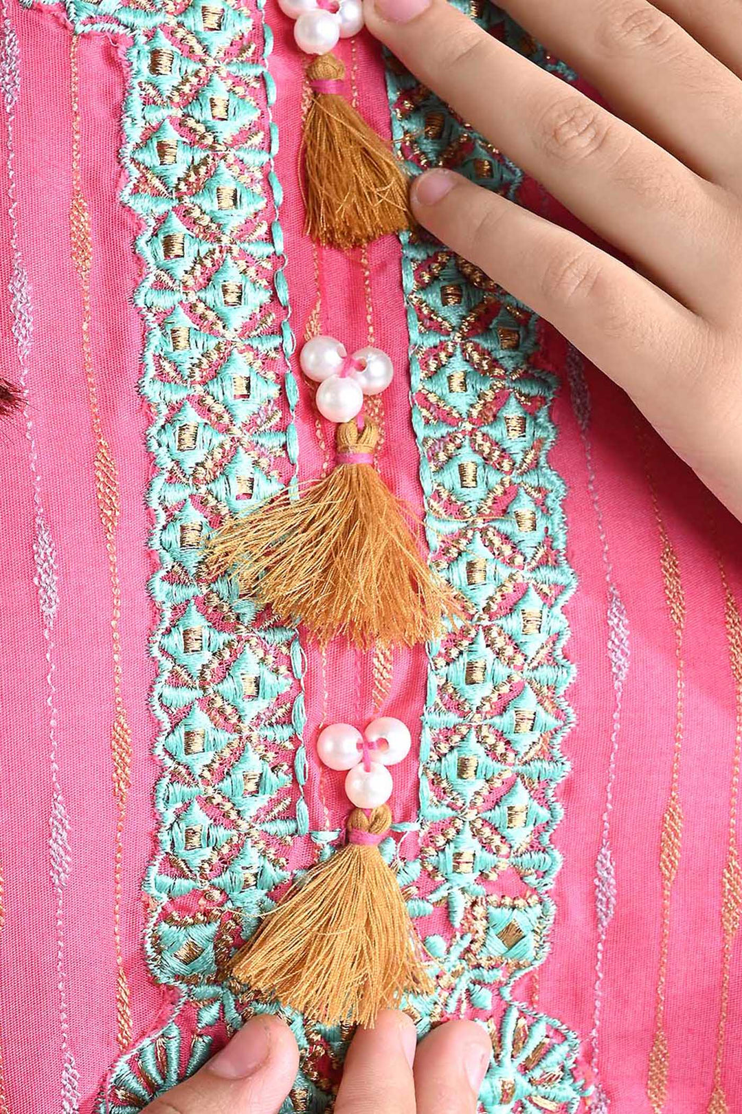 Girls Jacquard 2PC Suit Ronak-Paradise Pink