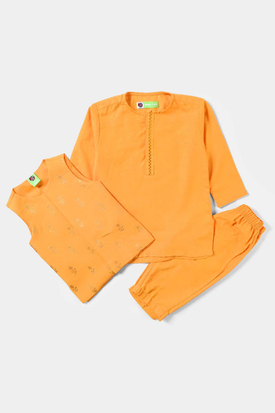 Infant Boys Cotton Slub 3Piece Suit (Floral Boti)-Citrus