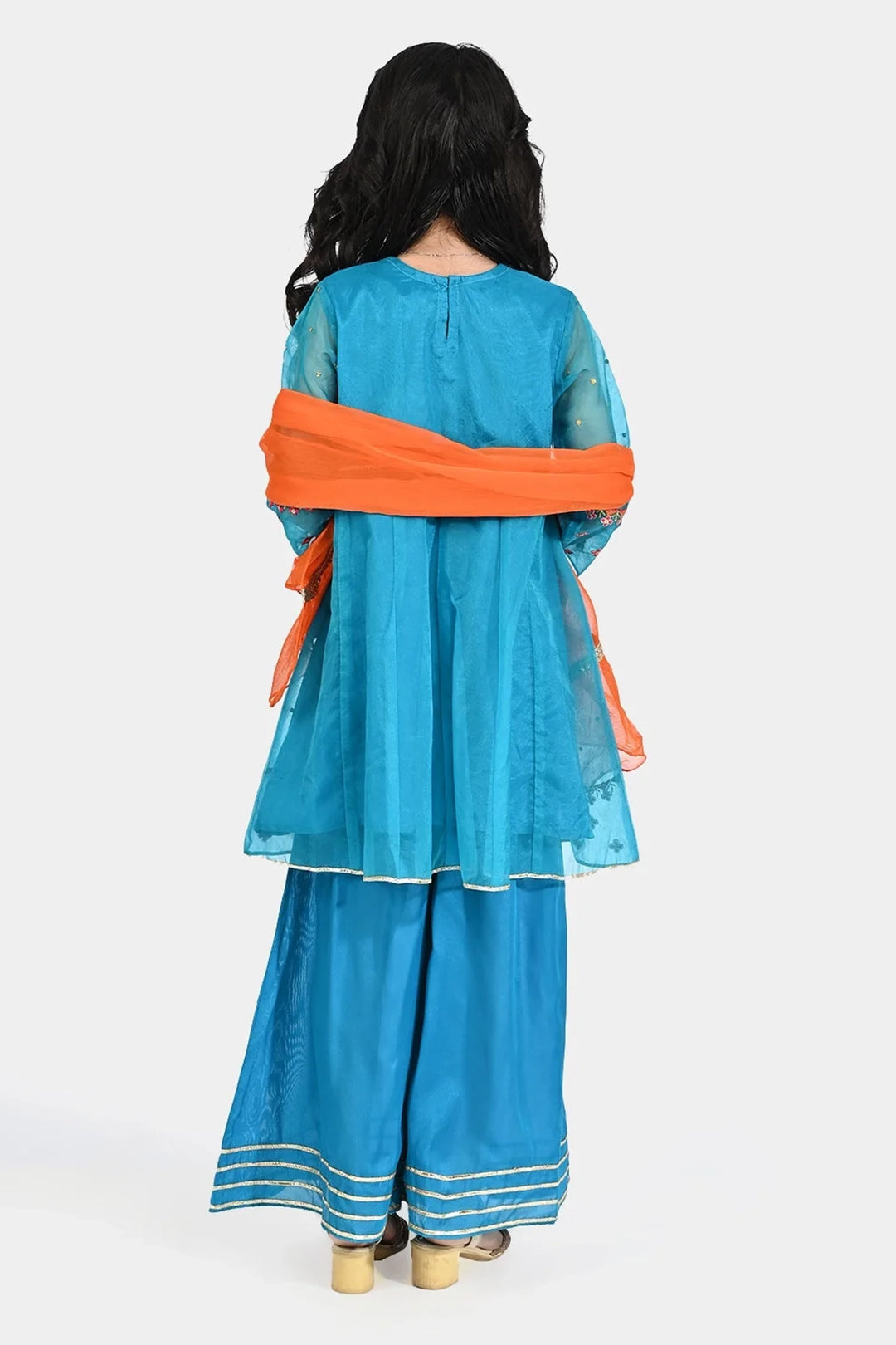 Girls Organza 3Pcs Suit Rangeen - Blue