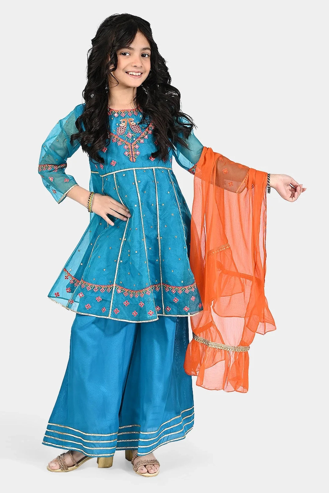 Girls Organza 3Pcs Suit Rangeen - Blue