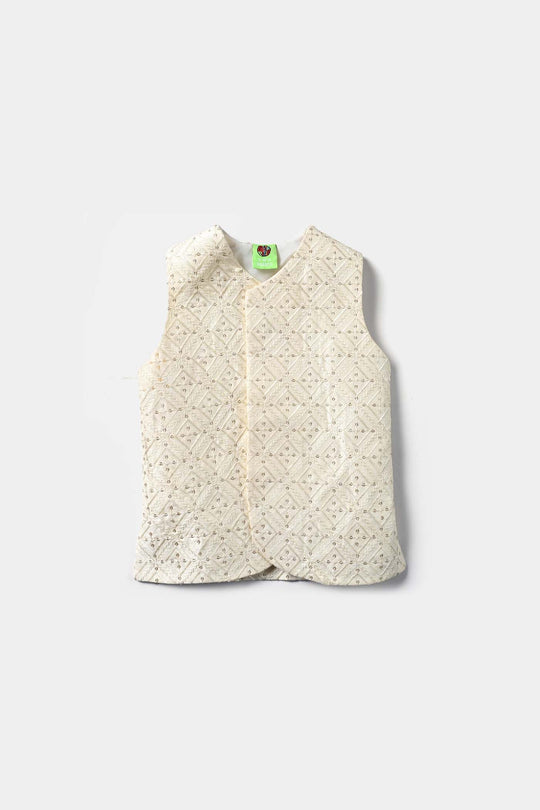 Infant Boys Poly Viscose Waistcoat (Sequence EMB)-Off White