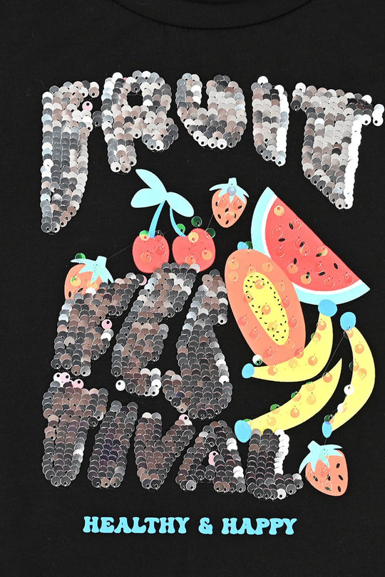 Girls Lycra Jersey T-Shirt Fruit-BLACK