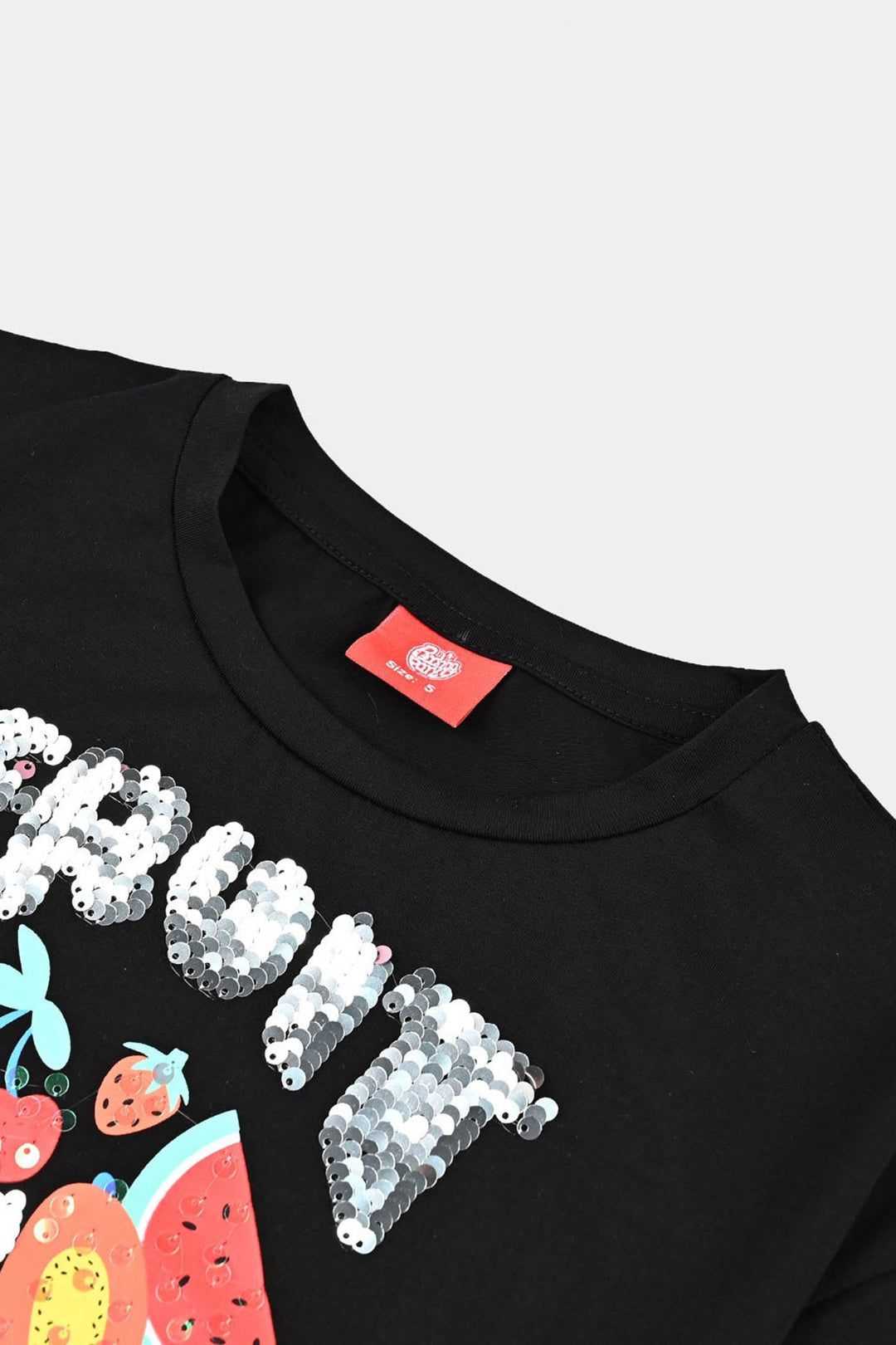 Girls Lycra Jersey T-Shirt Fruit-BLACK