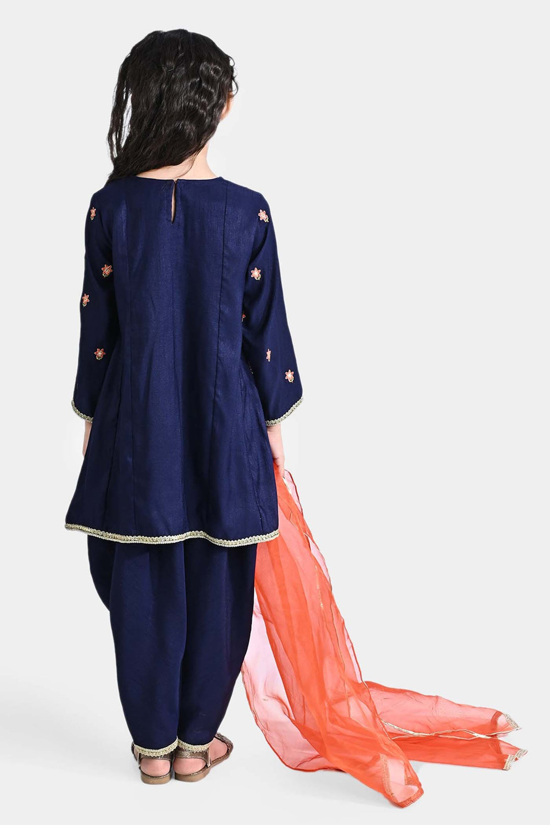 Girls Raw Silk 3 Pcs Umang - Navy Blue