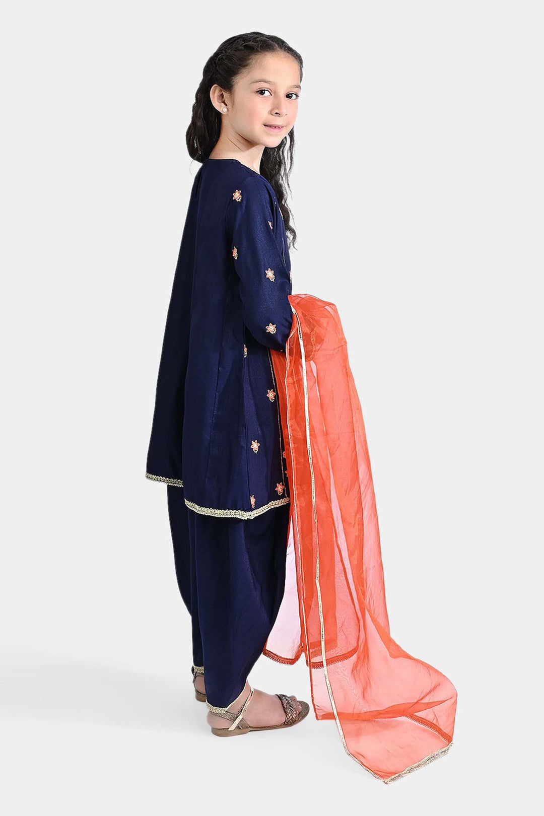 Girls Raw Silk 3 Pcs Umang - Navy Blue