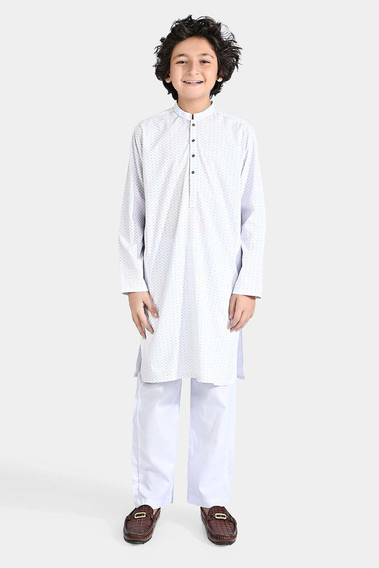 Boys Poly Viscose Shalwar Suit (Dots)-White