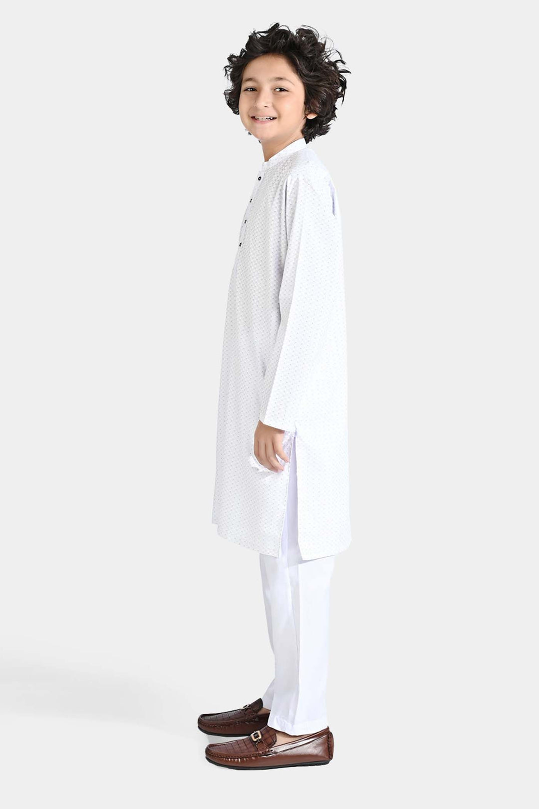 Boys Poly Viscose Shalwar Suit (Dots)-White