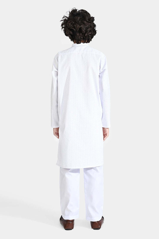 Boys Poly Viscose Shalwar Suit (Dots)-White