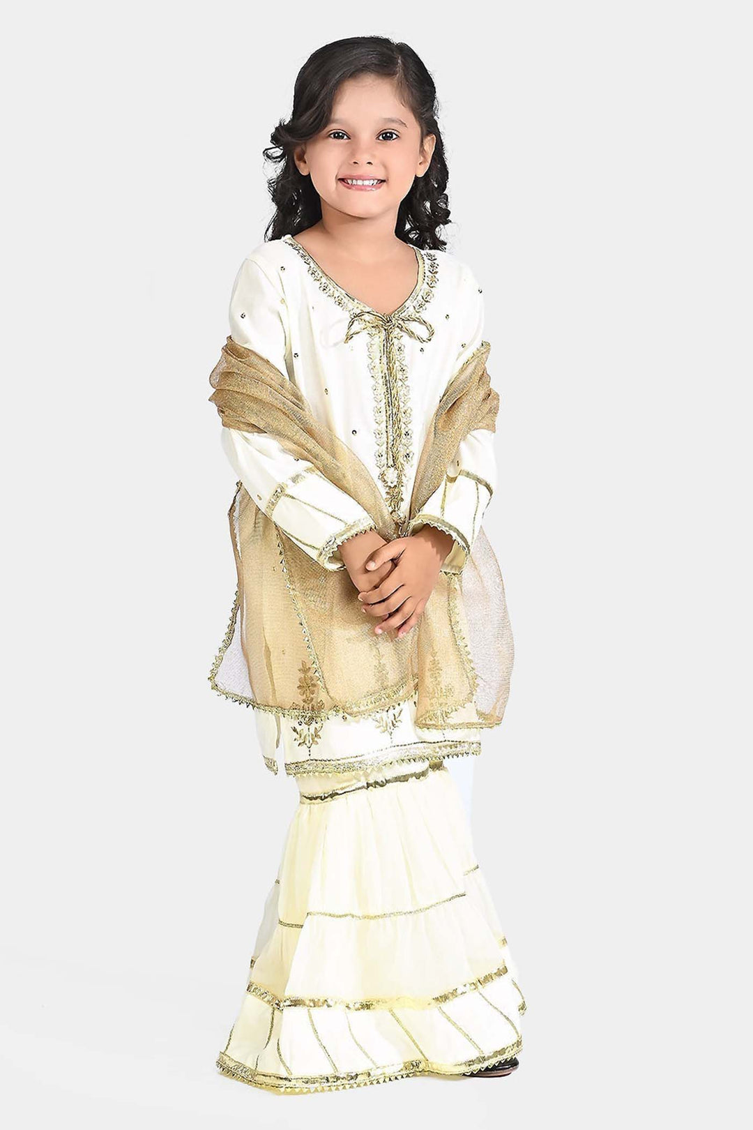 Girls Raw Silk 3Pcs Chaman - Cream