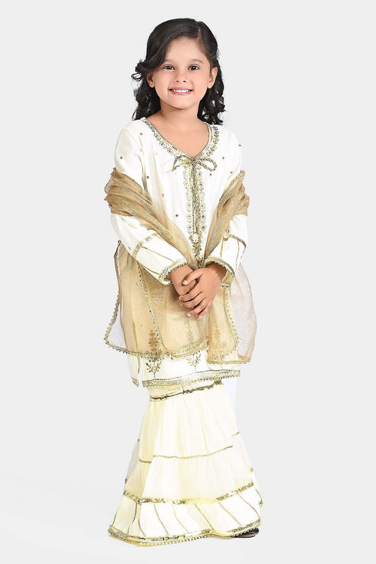 Girls Raw Silk 3Pcs Chaman - Cream