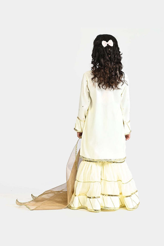 Girls Raw Silk 3Pcs Chaman - Cream