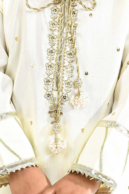 Girls Raw Silk 3Pcs Chaman - Cream