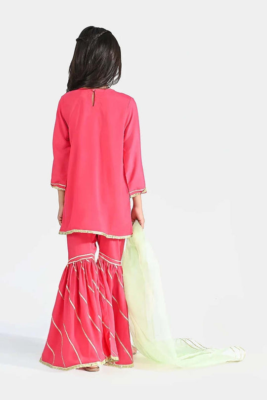 Girls Raw Silk 3 pcs Suit Sakoon-Pink