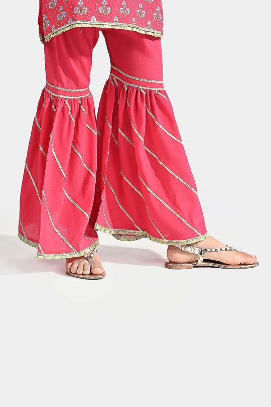 Girls Raw Silk 3 pcs Suit Sakoon-Pink