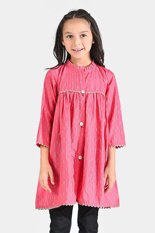 Girls Jacquard Kurti Stylish-Pink