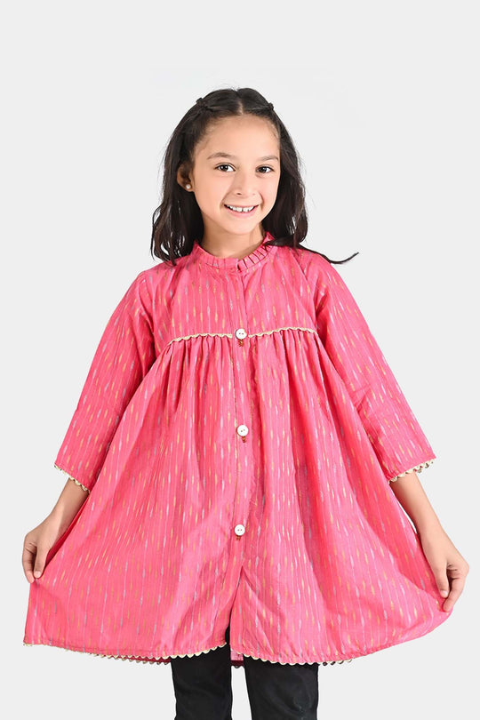 Girls Jacquard Kurti Stylish-Pink