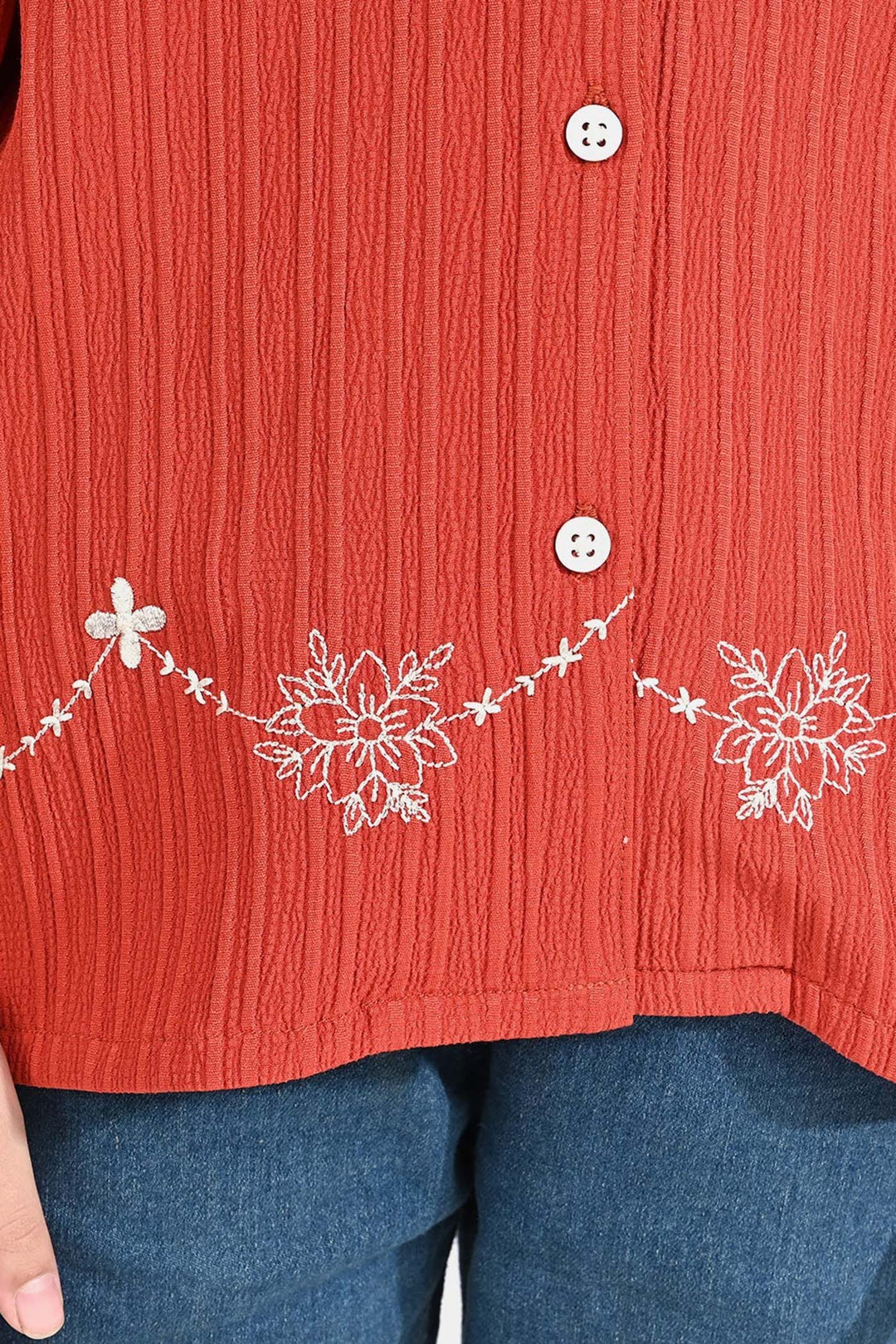 Girls Poly Crinkle Embroidered Top (Dahlia) - Rust