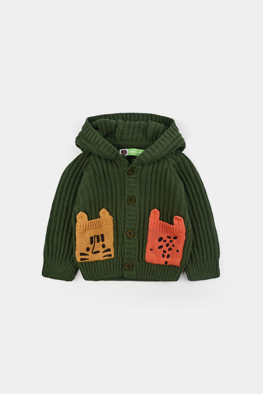 Infant Boys Cotton Sweater Animal Pocket-Green