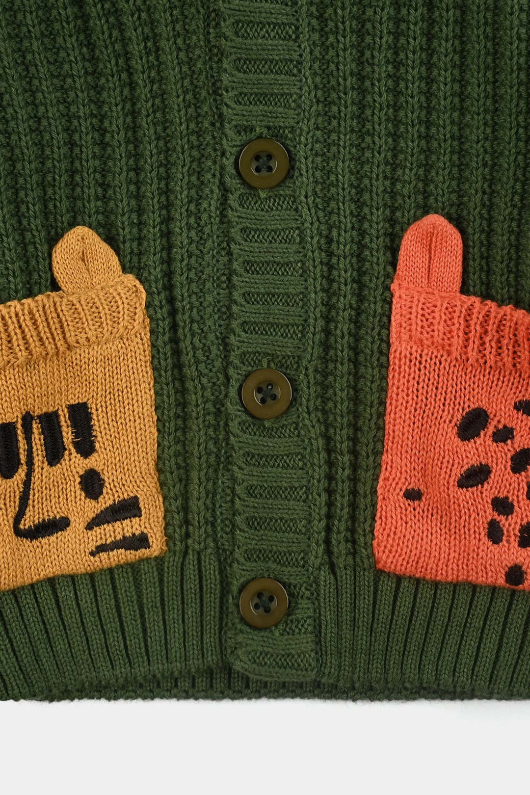 Infant Boys Cotton Sweater Animal Pocket-Green