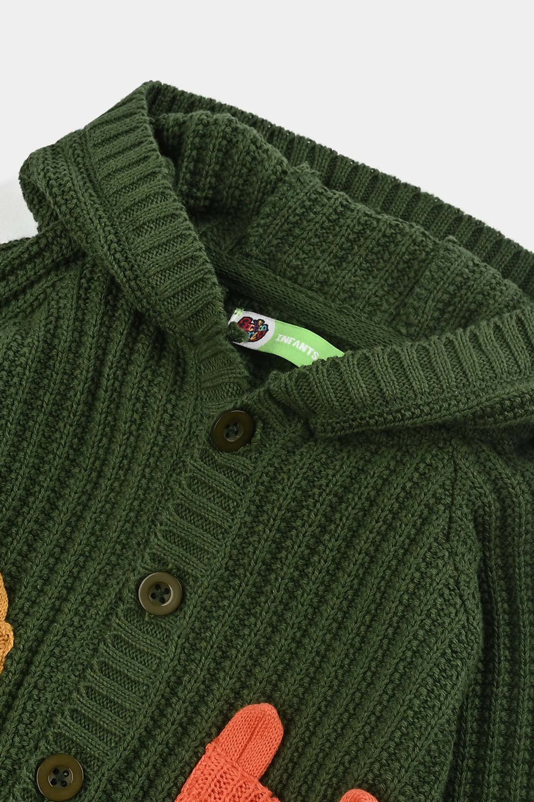 Infant Boys Cotton Sweater Animal Pocket-Green