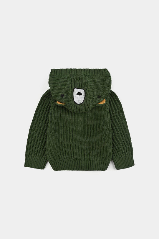 Infant Boys Cotton Sweater Animal Pocket-Green