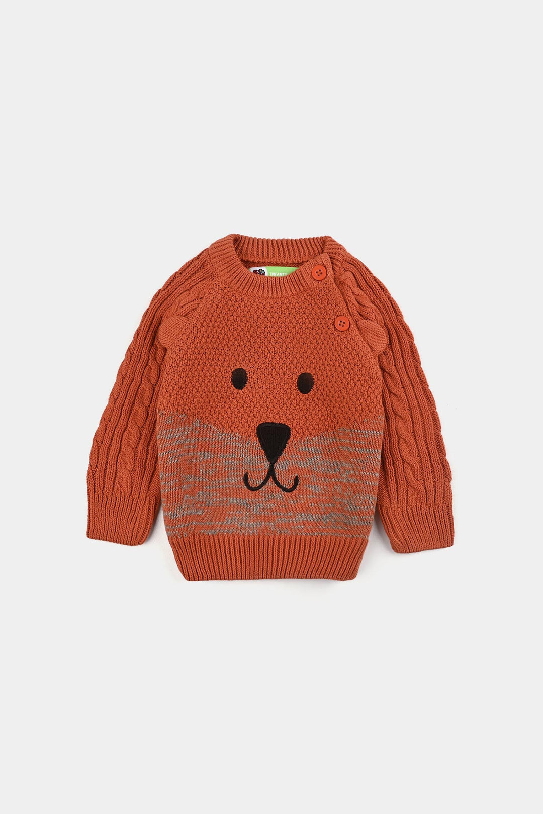 Infant Boys Cotton Sweater Bear Cable-Gold.Flame
