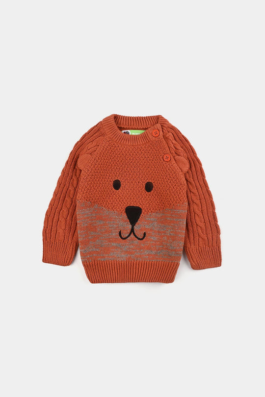 Infant Boys Cotton Sweater Bear Cable-Gold.Flame