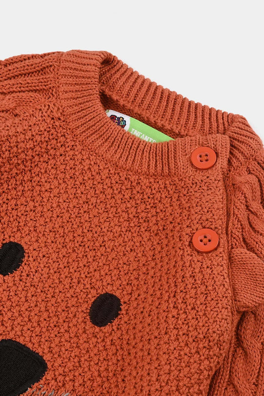 Infant Boys Cotton Sweater Bear Cable-Gold.Flame