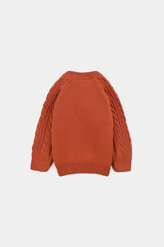 Infant Boys Cotton Sweater Bear Cable-Gold.Flame